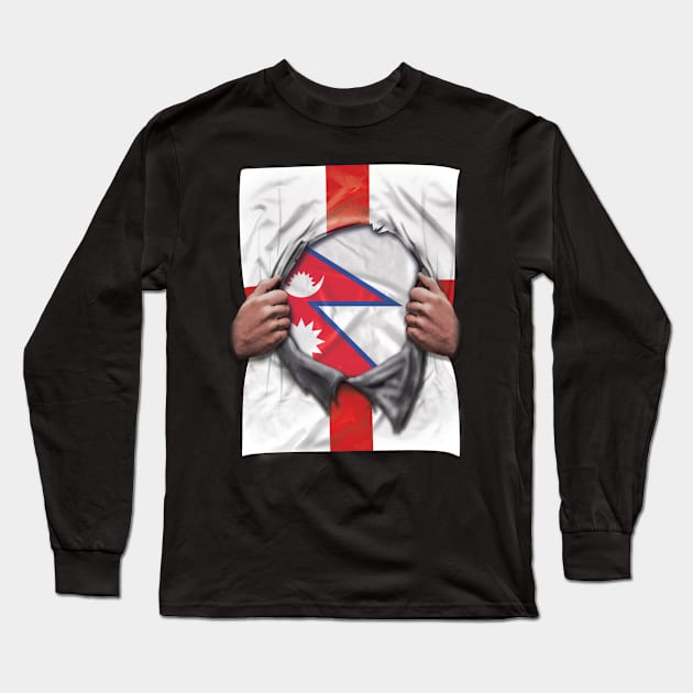 Nepal Flag English Flag Ripped - Gift for Nepalese From Nepal Long Sleeve T-Shirt by Country Flags